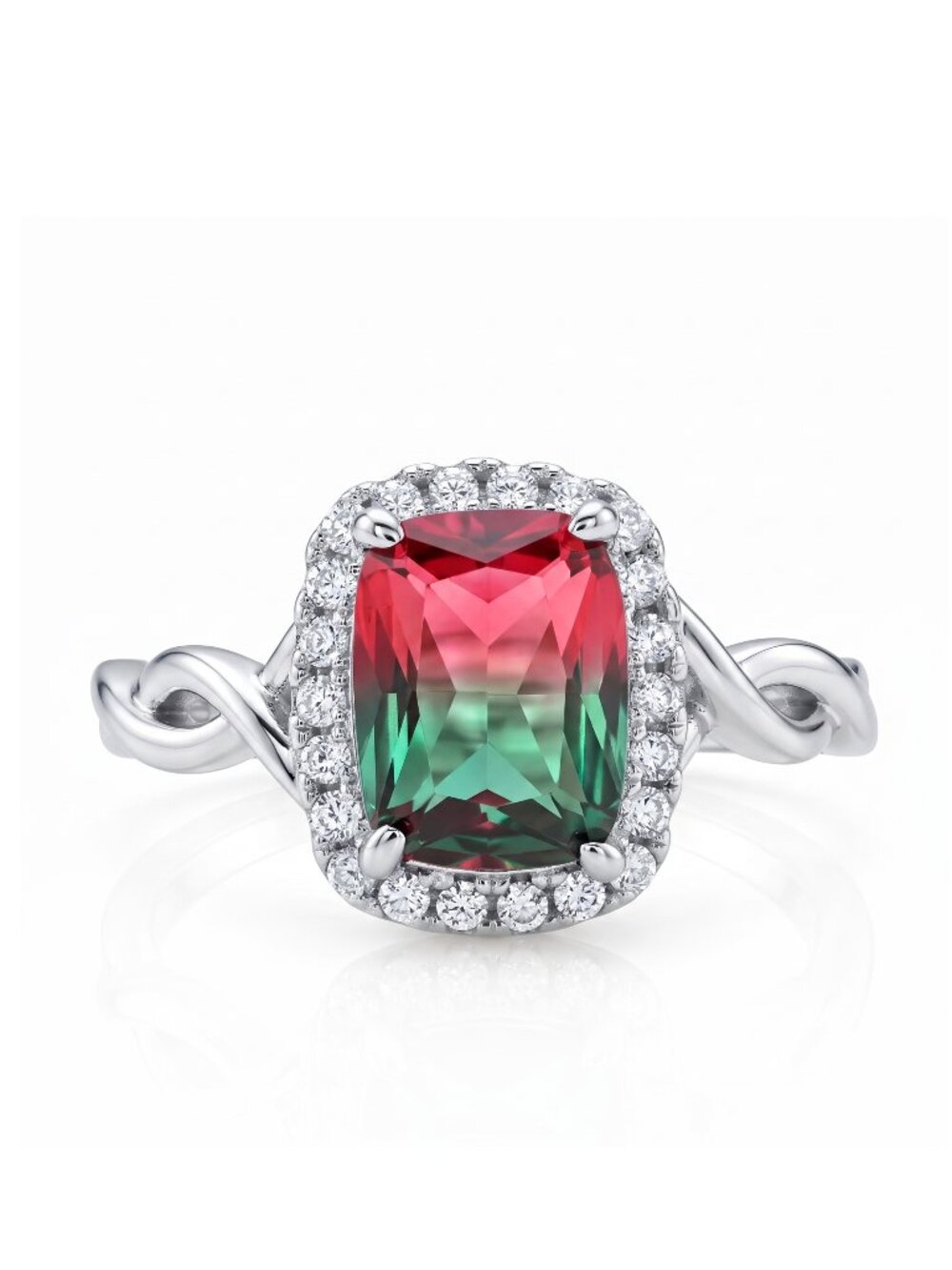 Pink and Green Tourmaline Ring, 925 Sterling Silver Charmed Aroma